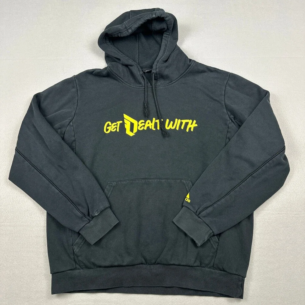 Adidas Hoodie Men L Black Damian Lillard Get Dealt With Basketball Sweatshirt *